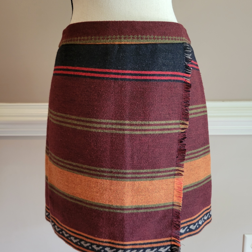 LOFT Red and Orange Mini Wrap Skirt